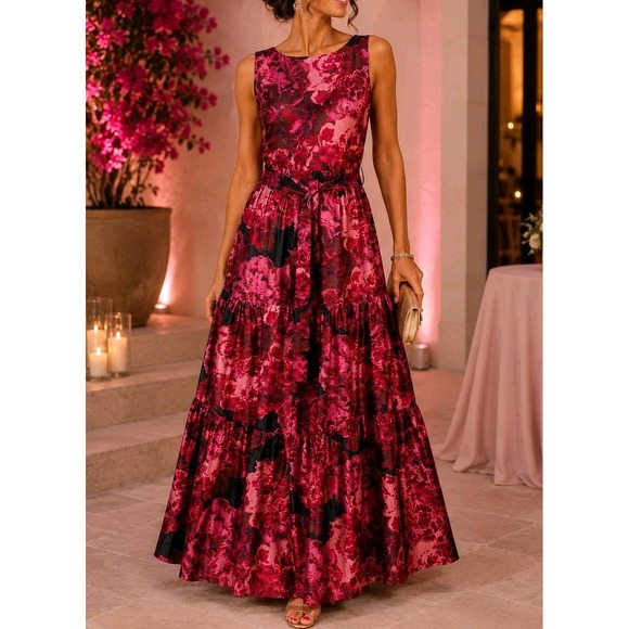 Tahari Dresses & Skirts - Tahari Floral Maxi Dress Size 14 NWT Pink Shimmer Belted MSRP $208
